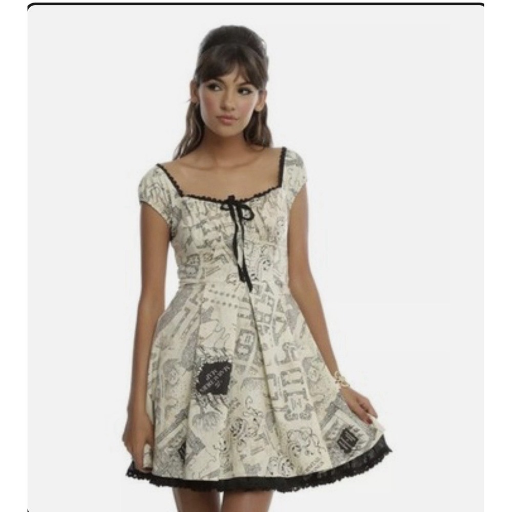 Hot Topic Harry Potter Marauders Map Corset Dress Fit Flare Lace Trim XL Y2K